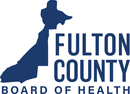 An Image with blue bold text titled 'Fulton County Board of Health'. On the left side contains a mapping of Fulton County