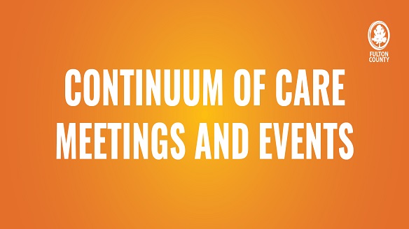 An orange background with a centered white bold text 'Continuum of Care Meetings and Events'