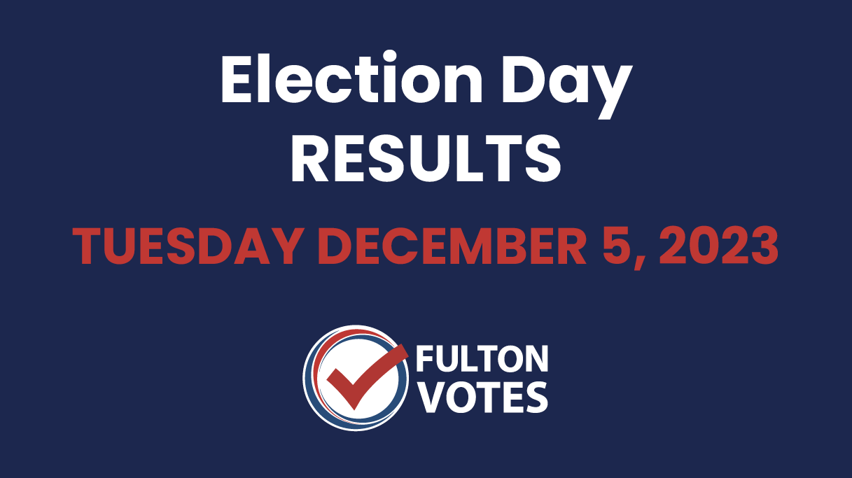 Blue web graphic containing the white text "Election Day RESULTS" and red text titled "Tuesday December 5, 2023"