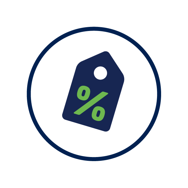 blue price tag with percent sign