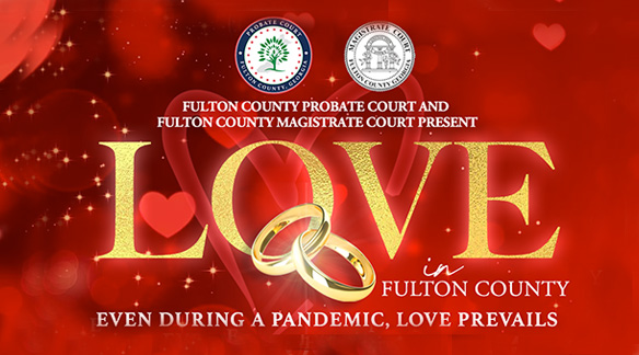 love text with wedding rings and red background